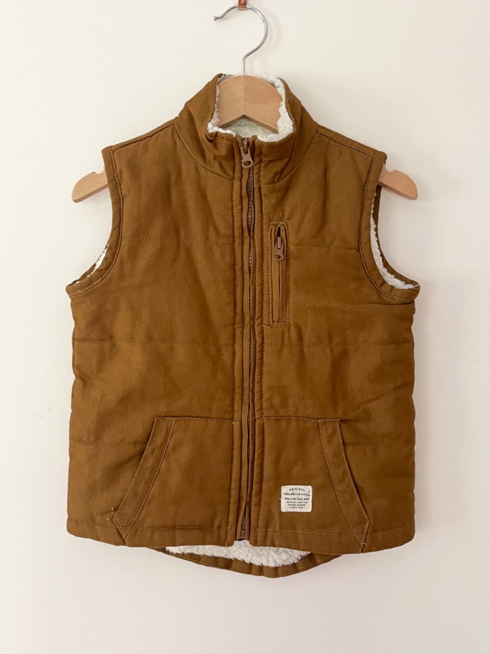 WEATHERPROOF VINTAGE NWOT Sherpa Lined Brown Canvas Vest